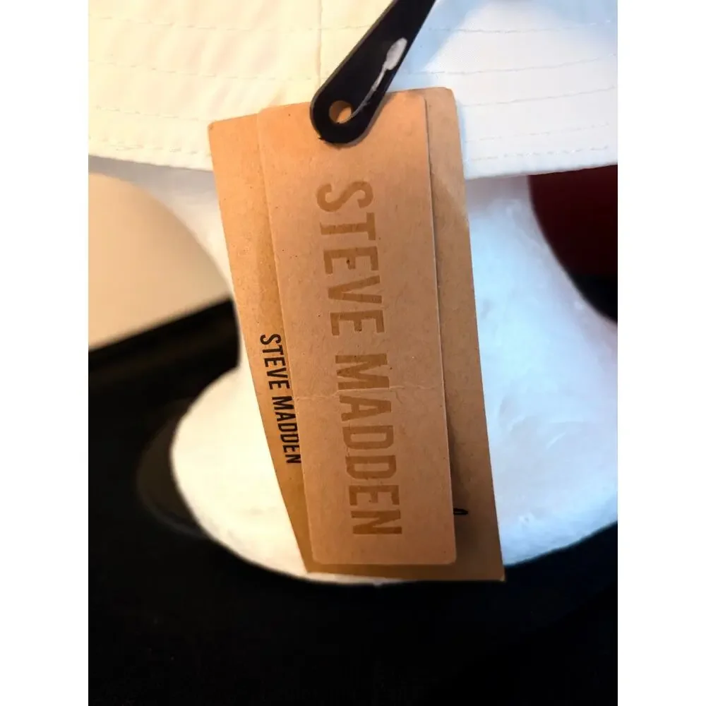 Steve Madden White Satin Lined Bucket Hat One Size NWT Women’s Logo Sun Hat